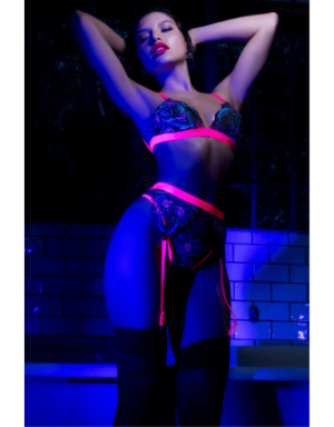 Ensemble lingerie 3 pièces bleu et rose brodé avec sequins – Mapalé