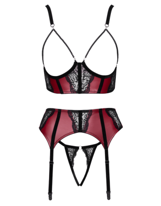 Ensemble Jarretelles 3 Pièces Rouge Foncé & Noir - Cottelli
