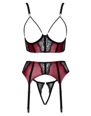 Ensemble Jarretelles 3 Pièces Rouge Foncé & Noir - Cottelli