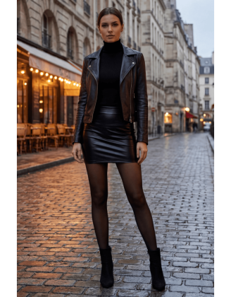 Jupe noire en simili cuir mat Sifia