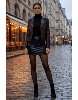 Jupe noire en simili cuir mat Sifia