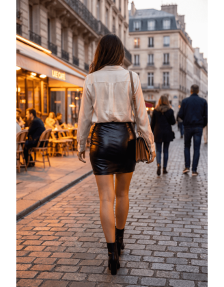 Jupe noire en simili cuir mat Sifia