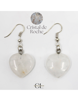 Boucles d'oreilles avec pierre Cristal de Roche AB en forme de coeur 20mm
