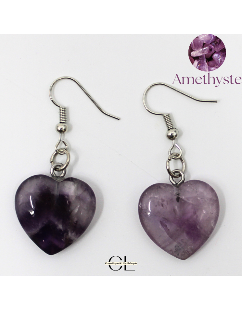 Boucles d'oreilles avec pierre Amethyste AB en forme de coeur 20mm