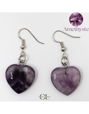 Boucles d'oreilles avec pierre Amethyste AB en forme de coeur 20mm