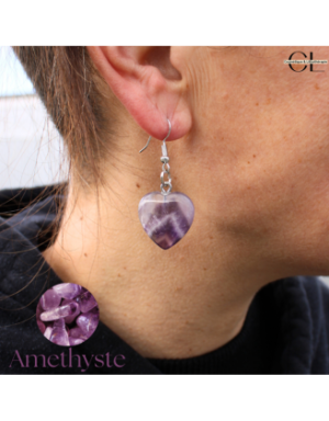 Boucles d'oreilles avec pierre Amethyste AB en forme de coeur 20mm