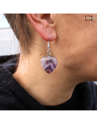 Boucles d'oreilles avec pierre Amethyste AB en forme de coeur 20mm