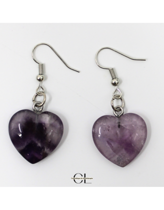 Boucles d'oreilles avec pierre Amethyste AB en forme de coeur 20mm