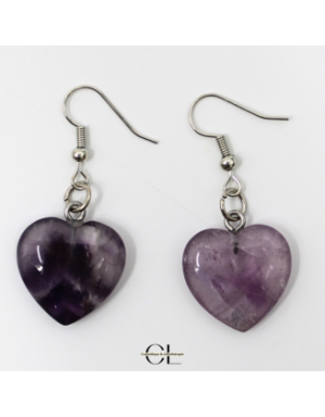 Boucles d'oreilles avec pierre Amethyste AB en forme de coeur 20mm