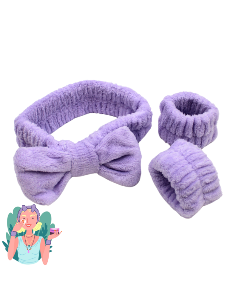 Set bandeau de démaquillage avec bracelets de poignets violet