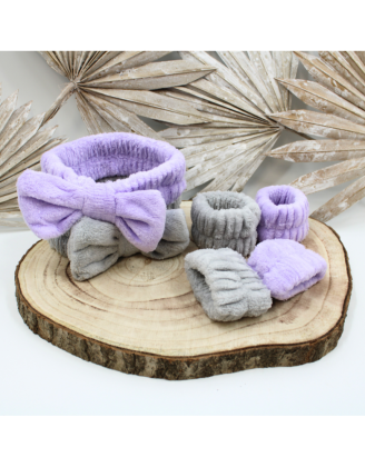 Set bandeau de démaquillage avec bracelets de poignets violet