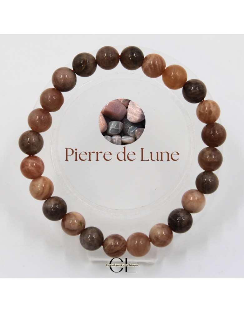Bracelet en pierres naturelles Pierre de Lune Multicolore AB 8-9mm