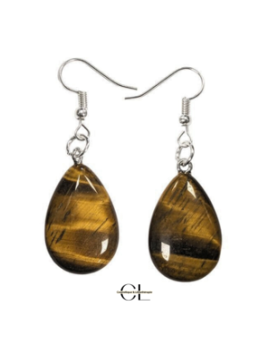 Boucles d'oreilles avec pierre Oeil de Tigre A en forme de goutte 25mm