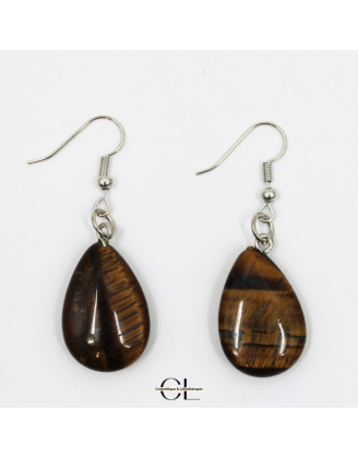 Boucles d'oreilles avec pierre Oeil de Tigre A en forme de goutte 25mm