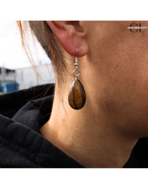 Boucles d'oreilles avec pierre Oeil de Tigre A en forme de goutte 25mm