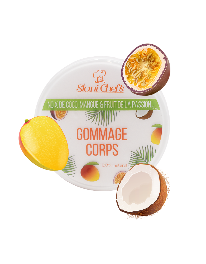 Gommage corps à la noix de coco, mangue  fruit de la passion - 250ml 100% naturel