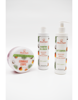 Gommage corps à la noix de coco, mangue  fruit de la passion - 250ml 100% naturel