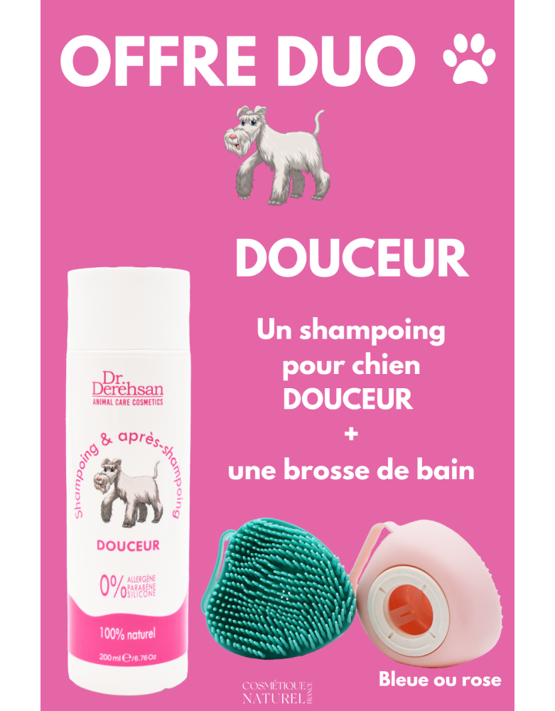 Shampoing pour chien 200ml  brosse de bain - OFFRE DUO - Douceur