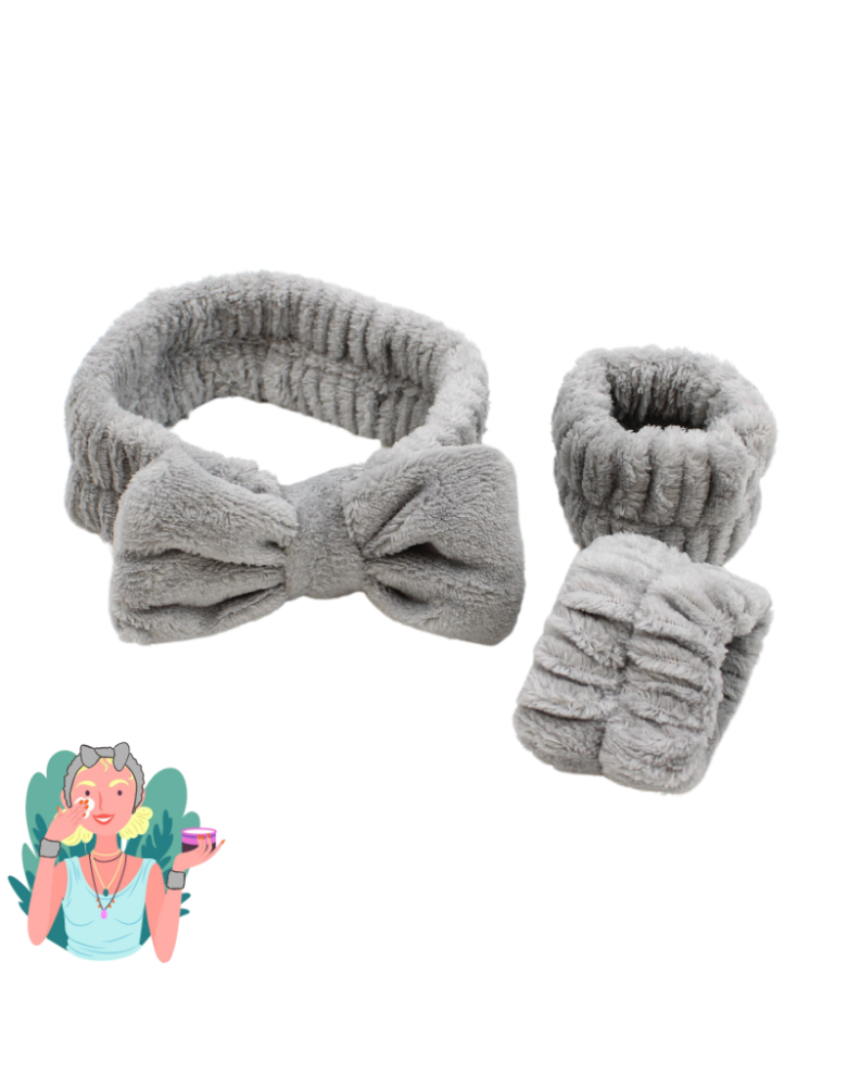 Set bandeau de démaquillage avec bracelets de poignets gris