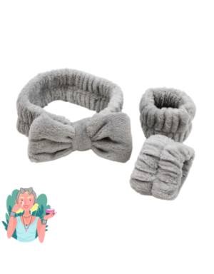 Set bandeau de démaquillage avec bracelets de poignets gris
