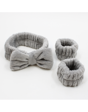 Set bandeau de démaquillage avec bracelets de poignets gris