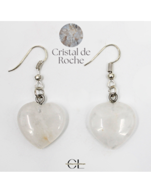 Boucles d'oreilles avec pierre Cristal de Roche AB en forme de coeur 20mm