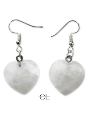 Boucles d'oreilles avec pierre Cristal de Roche AB en forme de coeur 20mm