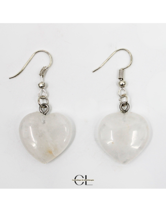 Boucles d'oreilles avec pierre Cristal de Roche AB en forme de coeur 20mm