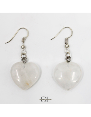 Boucles d'oreilles avec pierre Cristal de Roche AB en forme de coeur 20mm