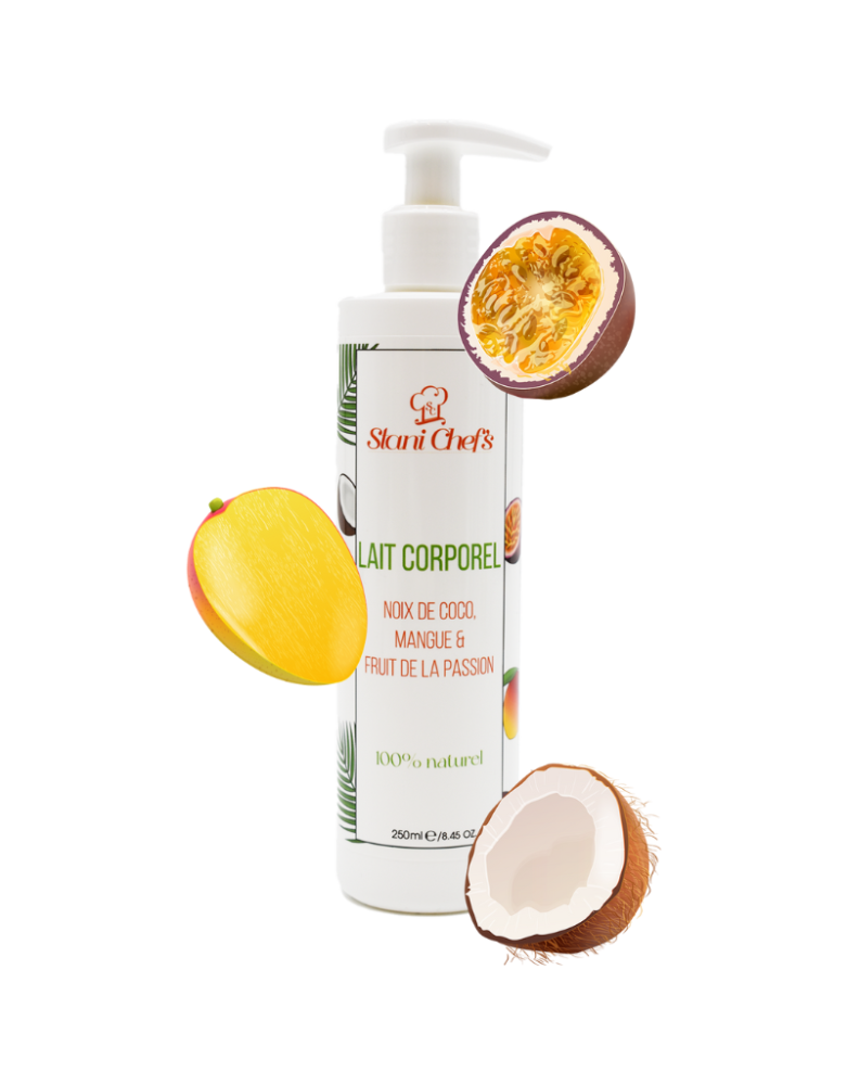 Lait corporel à la noix de coco, mangue  fruit de la passion - 250ml 100% naturel