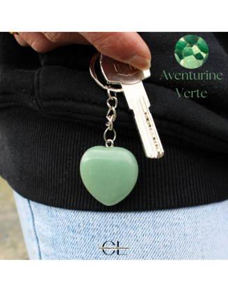 Porte-clefs avec pierre naturelle Aventurine Verte A 30mm en forme de coeur
