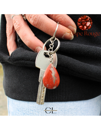 Porte-clefs avec pierre naturelle Jaspe Rouge AB 30mm en forme de goutte