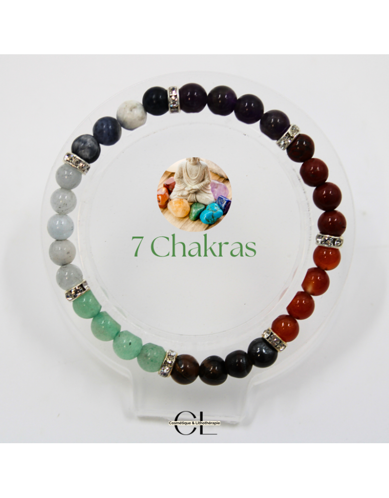 Bracelet en pierres naturelles 7 chakras et strass AB 8mm