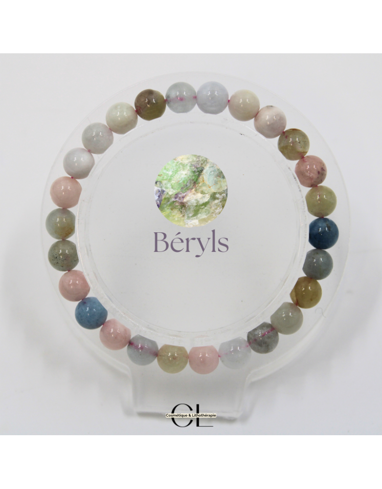 Bracelet en pierres naturelles Béryls Aigue marine et Morganite A 7mm