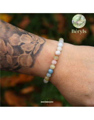 Bracelet en pierres naturelles Béryls Aigue marine et Morganite A 7mm