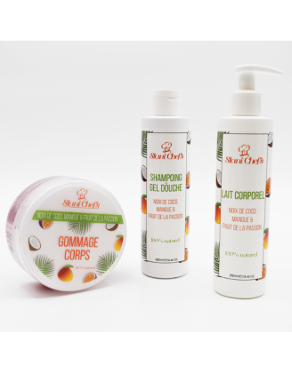 2en 1Gel douche corps et shampoing à la noix de coco, mangue  fruit de la passion - 250ml 100% naturel