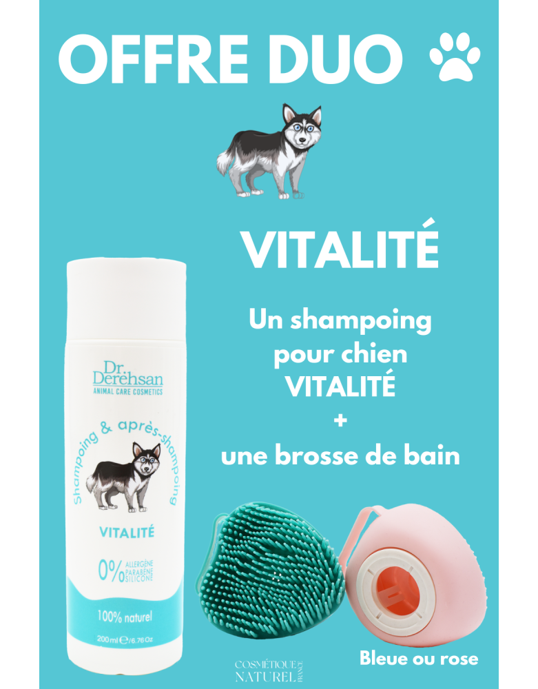 Shampoing pour chien 200ml  brosse de bain - OFFRE DUO - VITALITÉ