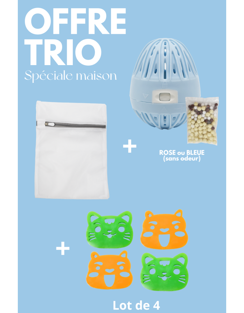 Boule de lavage  filet de lavage  4 attrape-poils - OFFRE TRIO