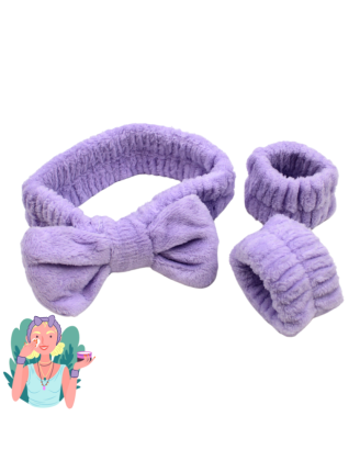 Set bandeau de démaquillage avec bracelets de poignets violet
