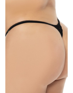 Nuisette noire grande taille motif fleuri et string assorti