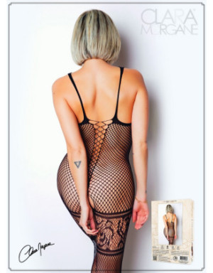 Bodystocking en fine résille noire avec laçage - Le Numéro 14 - Collection Bodystocking