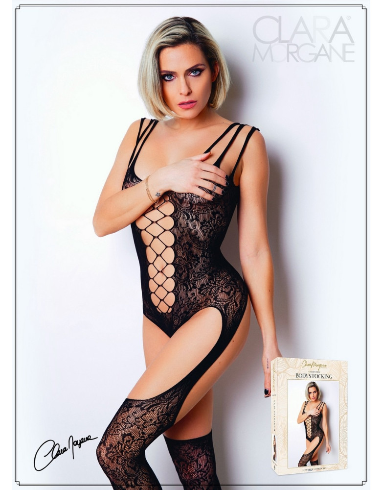 Bodystocking dentelle floral et triple bretelles - Le Numéro 9 - Collection Bodystocking