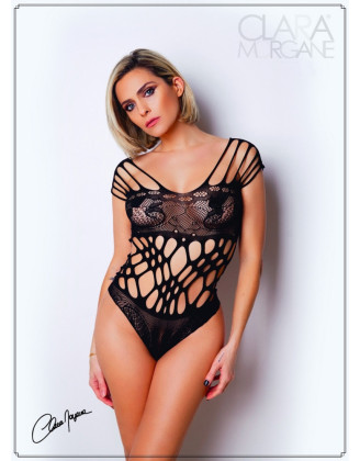 Body noire en résille et lanières - Le Numéro 1 - Collection Body