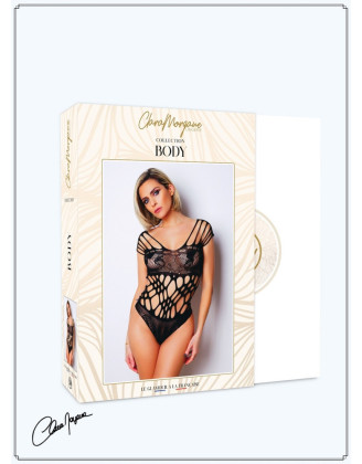 Body noire en résille et lanières - Le Numéro 1 - Collection Body