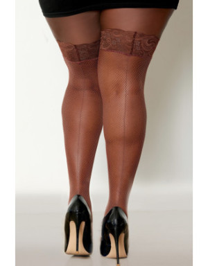 Bas résille autofixant couleur café grande taille