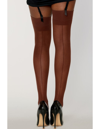 Bas nylon avec jarretières couleur café