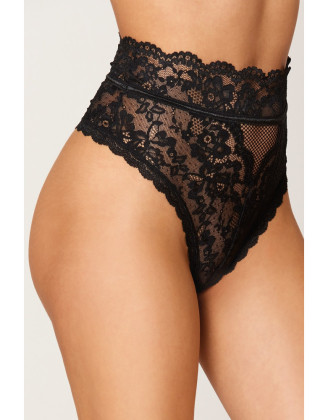 String dentelle taille haute noir