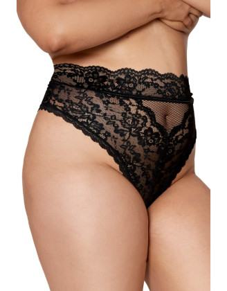 String grande taille dentelle taille haute noir