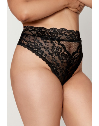 String grande taille dentelle taille haute noir