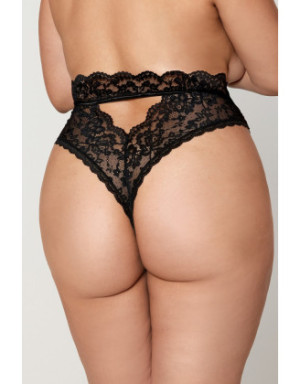 String grande taille dentelle taille haute noir